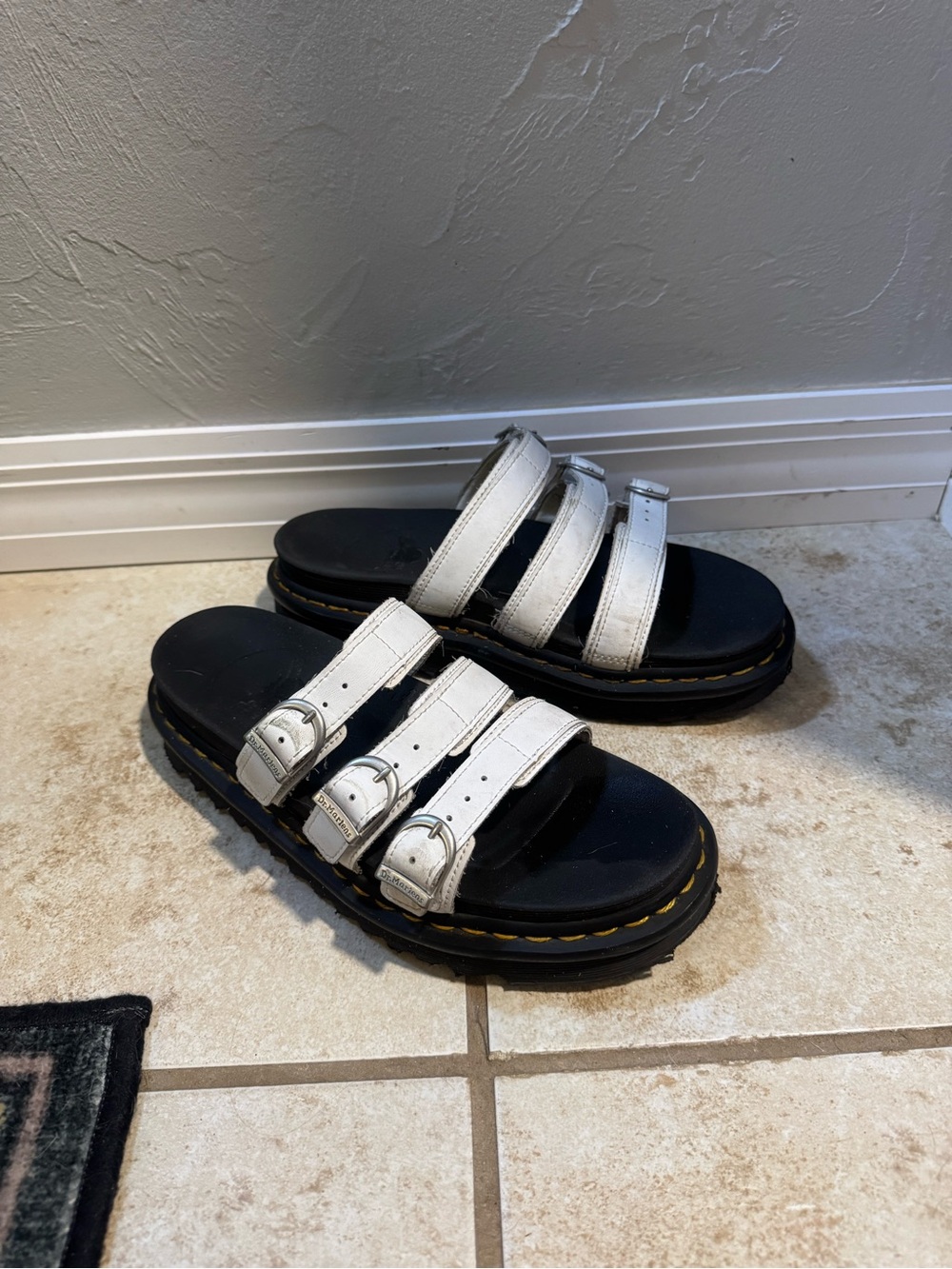 Dr. Martens White Triple-Strap Slide Sandals
